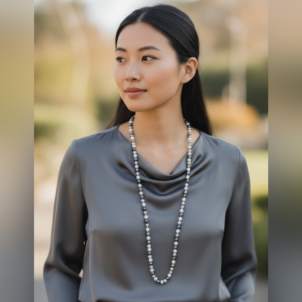 Infinity pearl necklace genuine pearls multi color hand knotted  A0389 Q7 - Picture 15 of 16